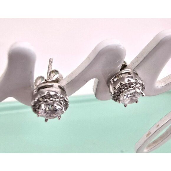 Sterling Silver Cubic Zirconia Halo Stud Earrings Perfect Elegant Gift LI629 - Picture 14 of 16